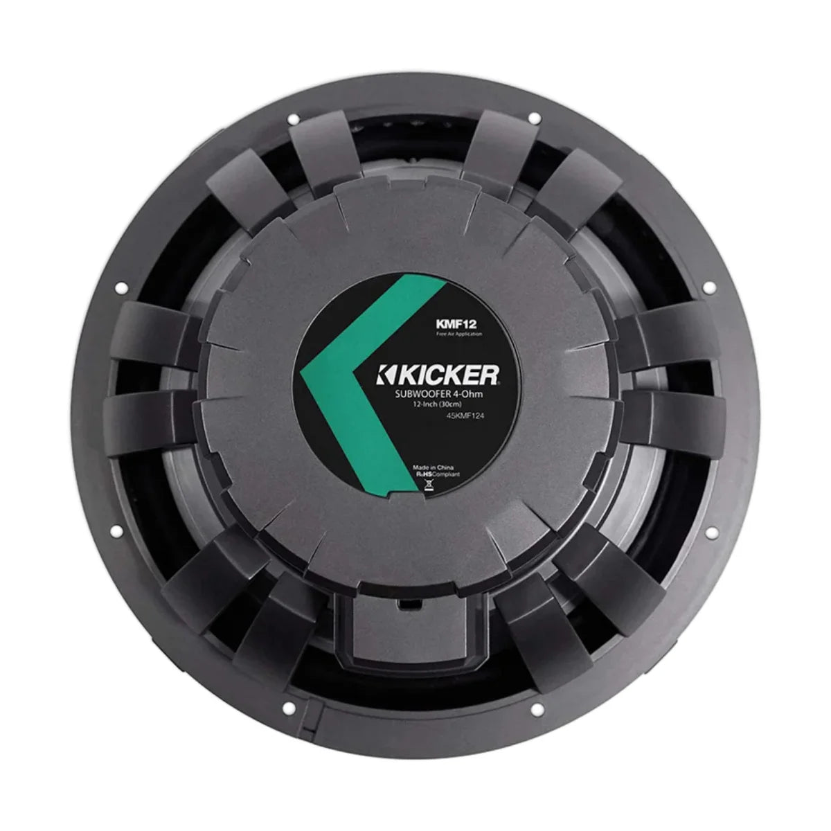 Image of a Kicker marine subwoofer speaker on a white background.