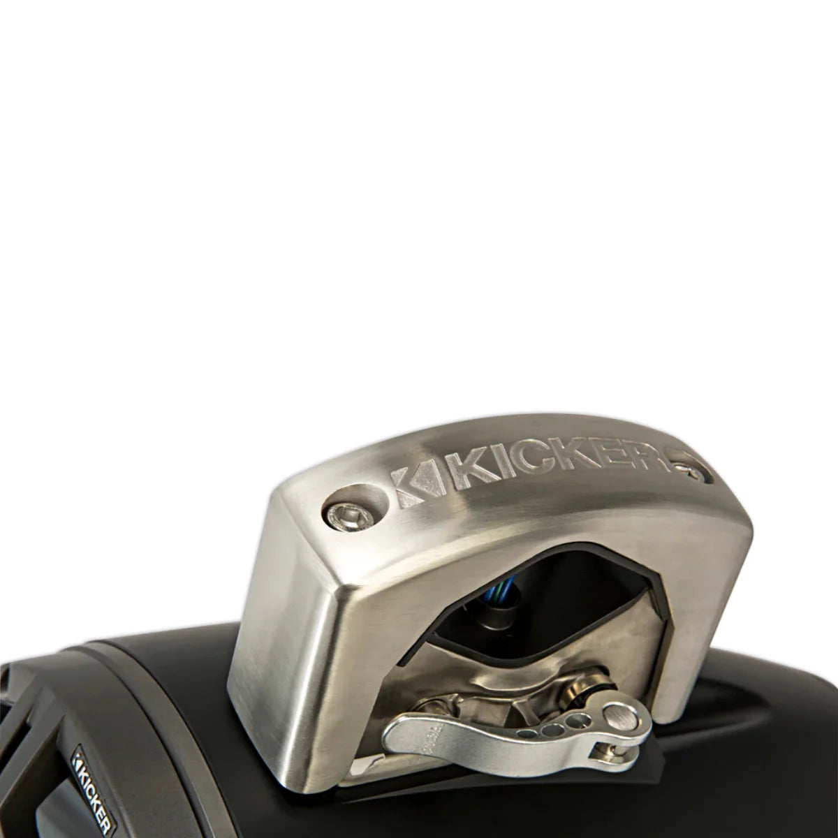Image of a Kicker marine tower speaker fitment clamp on a white background.