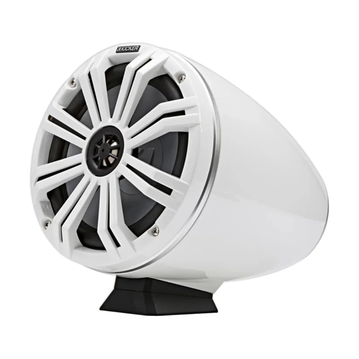 Image of a Kicker marine tower speaker on a white background.