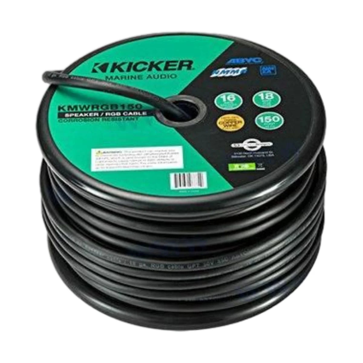 Image of a spool of Kicker audio speaker wire on a white background.