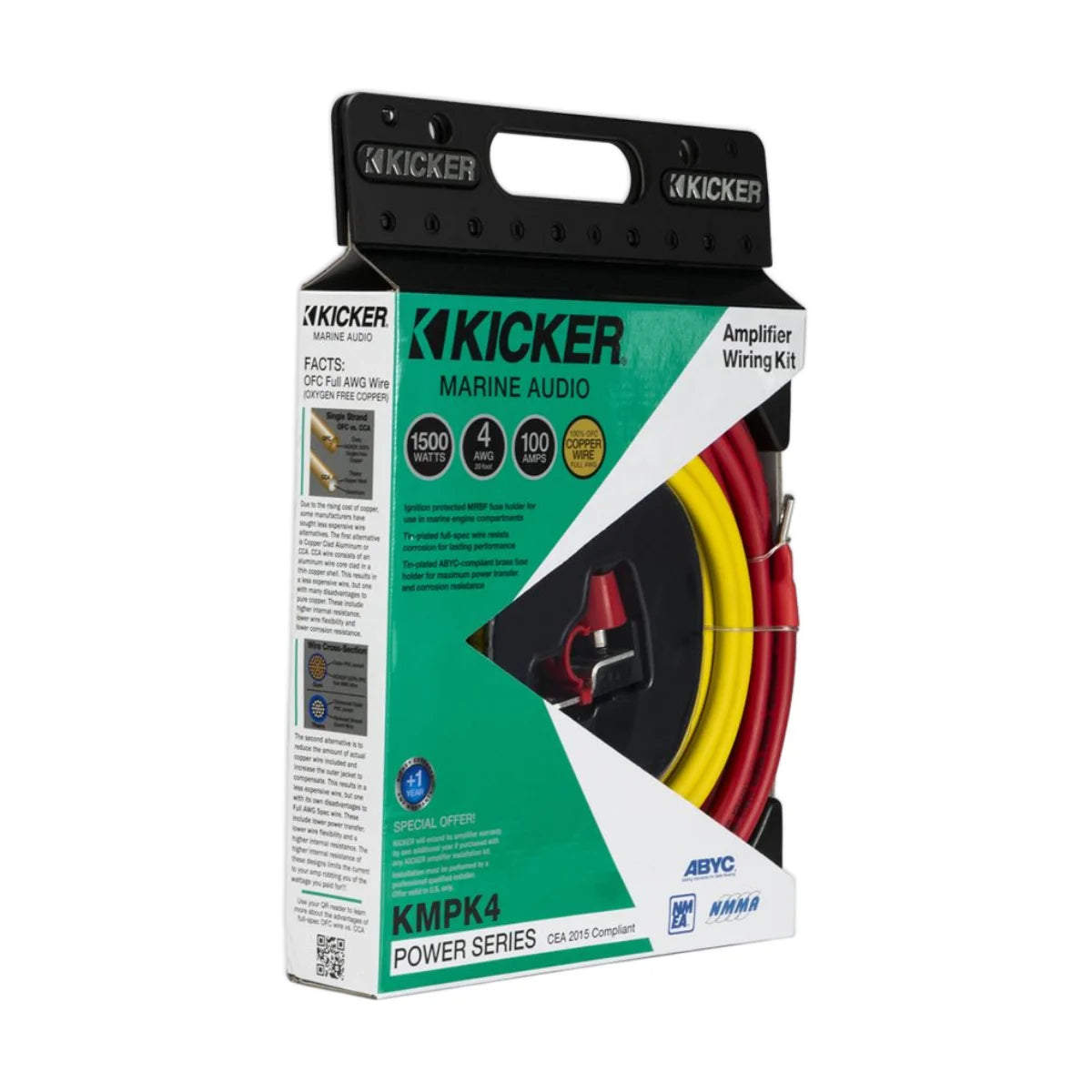 Image of a packaged Kicker marine audio amplifier power wiring kit.