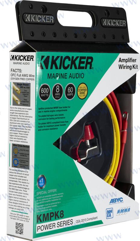 KIT DE ALIMENTACIÓN PARA AMPLIFICADOR MARINO DE 8 AWG - ESTAÑADO | OEM 47KMPK8 | ALTAVOCES | KICKER AUDIO