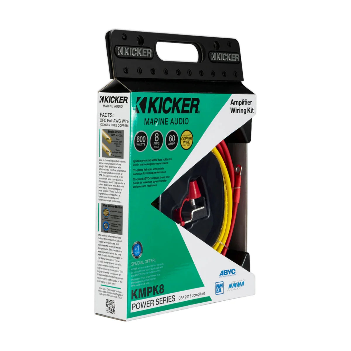Image of a packaged Kicker marine audio amplifier power wiring kit.
