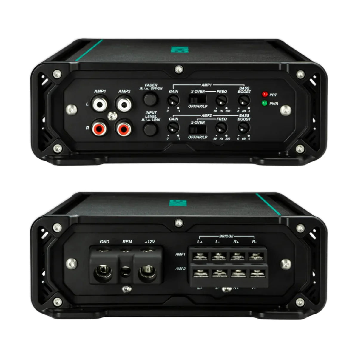 Image of a Kicker marine amplifier on a white background.