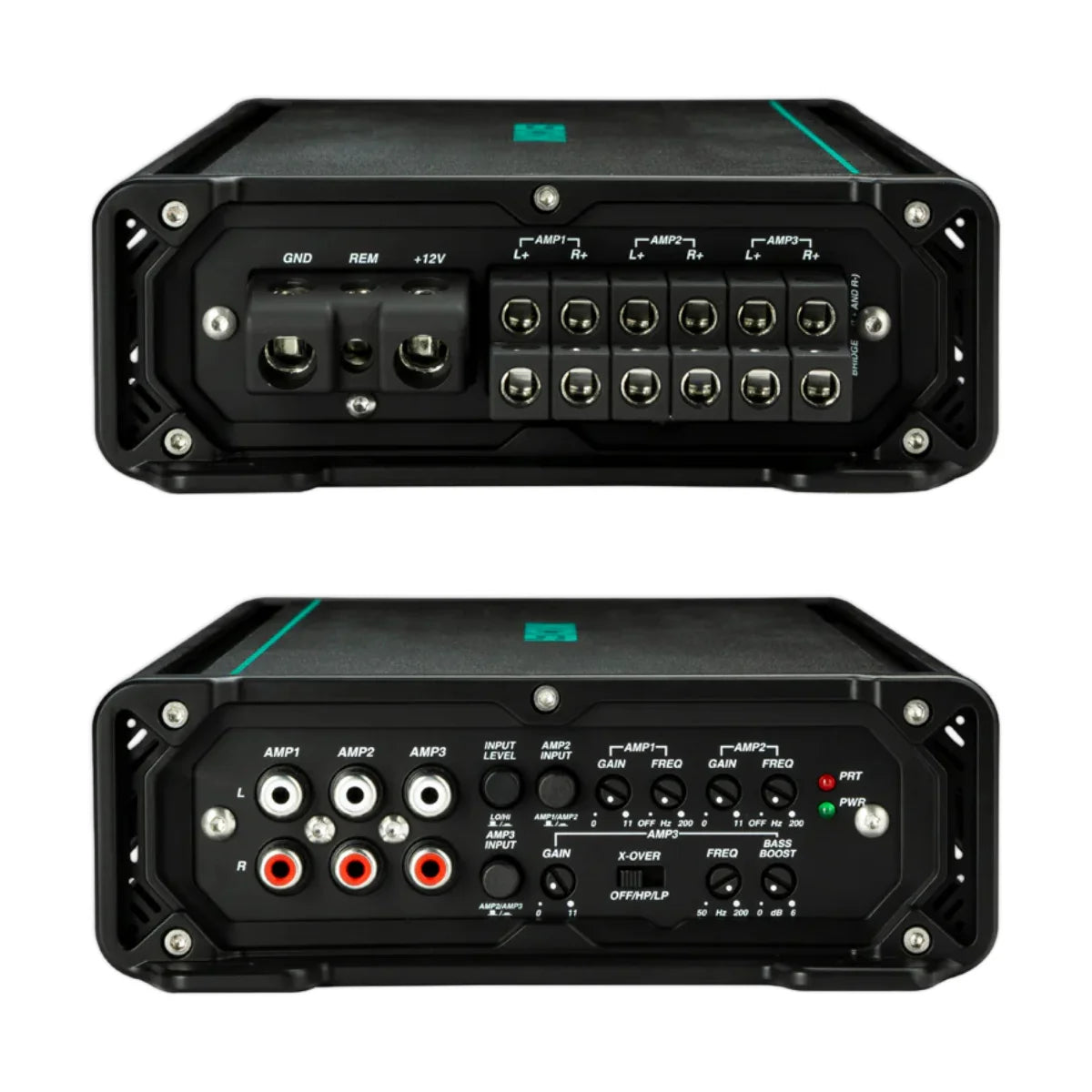 Image of a Kicker marine amplifier on a white background.