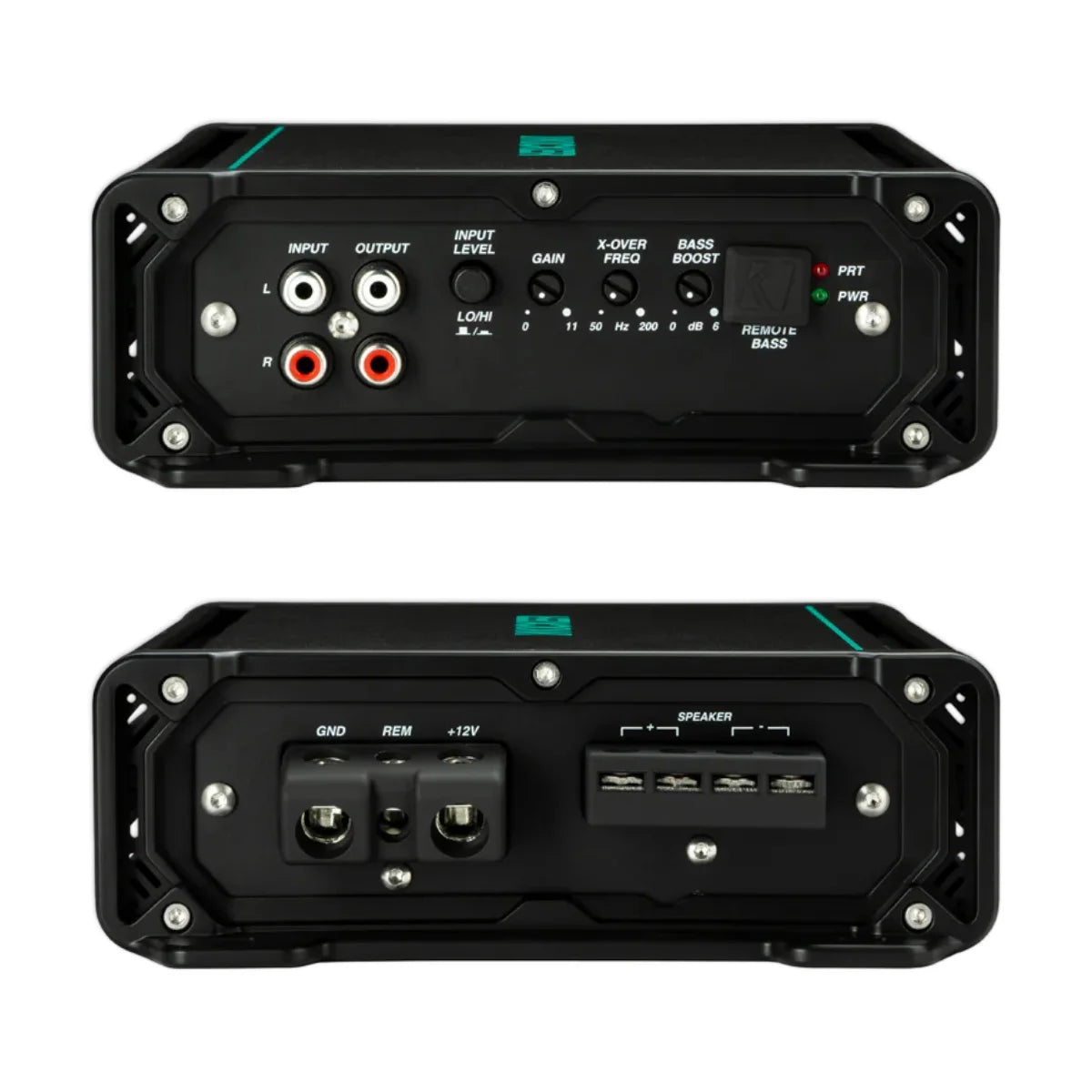 Image of a Kicker marine amplifier on a white background.
