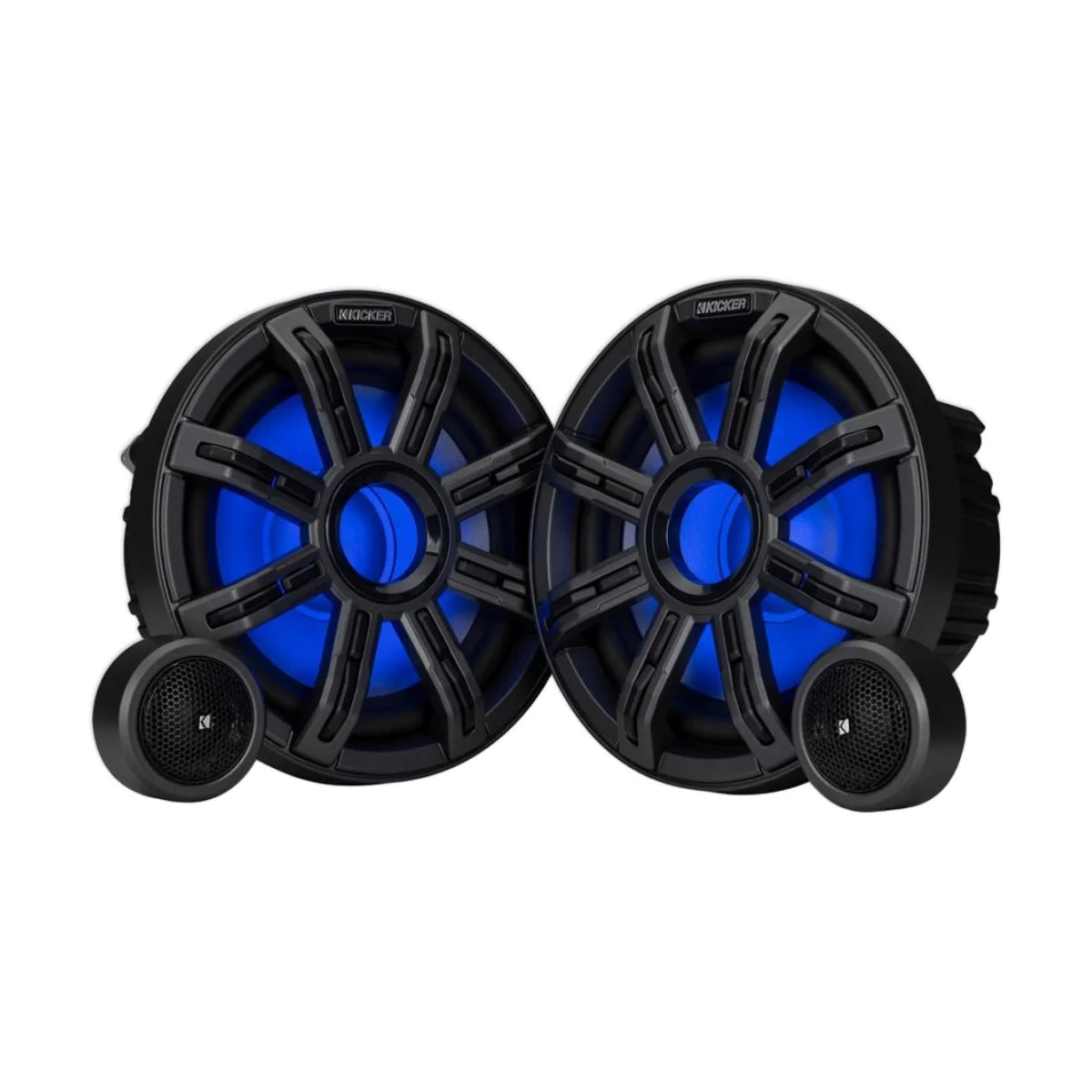 Image of marine speakers and tweeters on a white background.