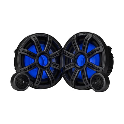 Image of marine speakers and tweeters on a white background.