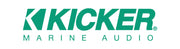 Illustration of the Kicker Marine Audio logo on a white background.