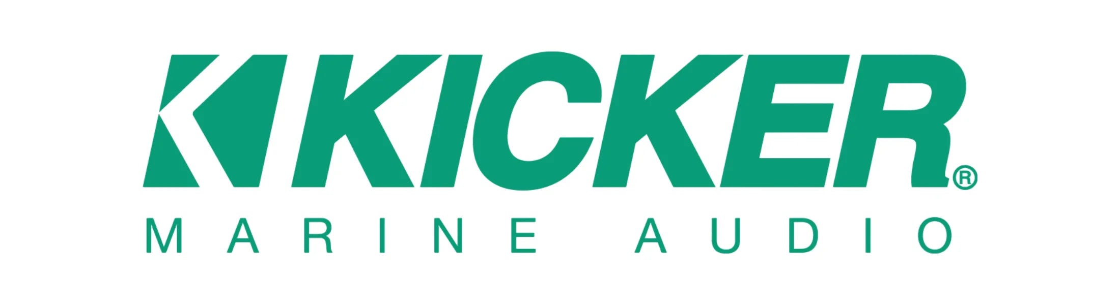 Illustration of the Kicker Marine Audio logo on a white background.