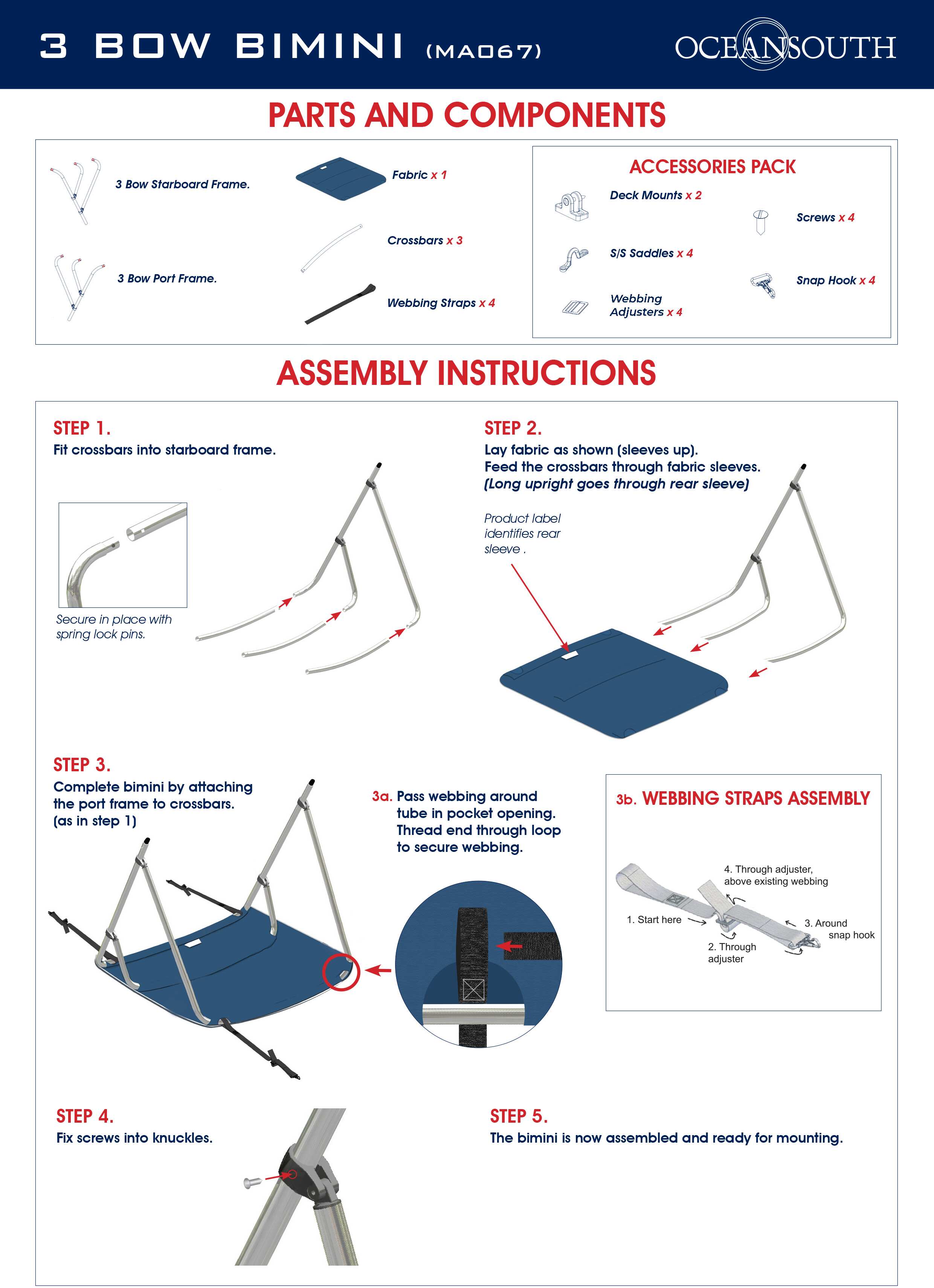 3 BOW BIMINI ECONOMY 1.7 - 1.8 M BLUE | OEM  0672B | BIMINI | OCEANSOUTH | RECAMBIOS Marine Parts & Accessories | RECAMBIOS Marine Parts & Accessories