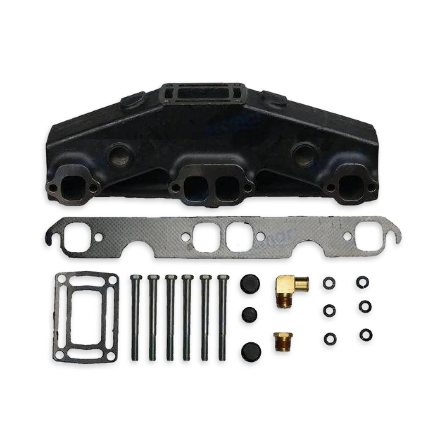 Exhaust manifold with 2 gaskets, and fitting hardware.