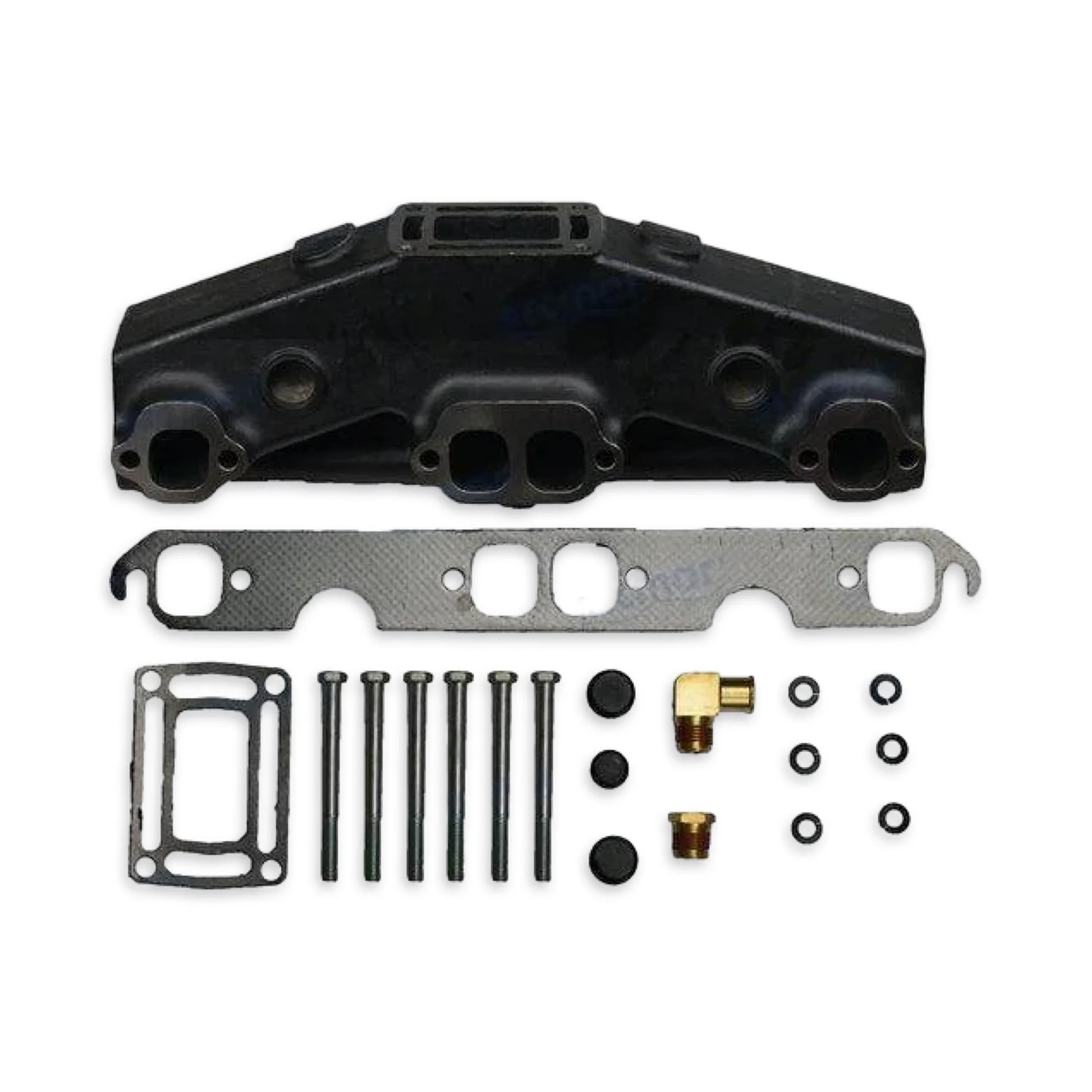 Exhaust manifold with 2 gaskets, and fitting hardware.