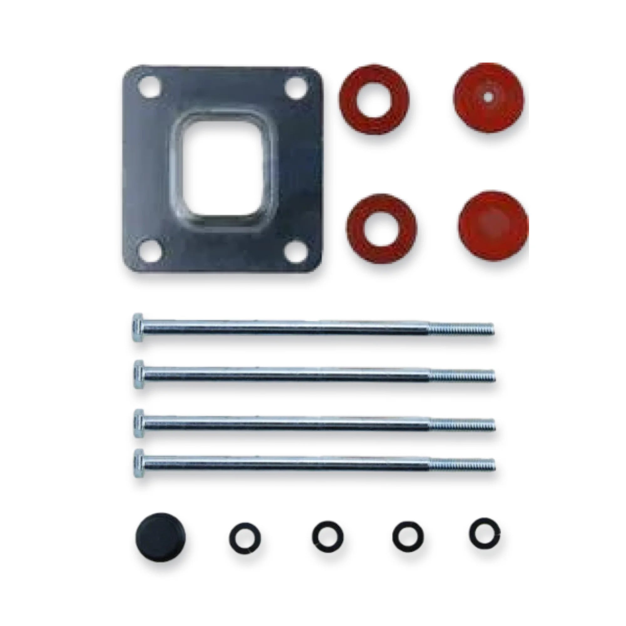Fitting kit of gaskets, seals, o-rings, and hardware for mercruiser exhaust elbow.
