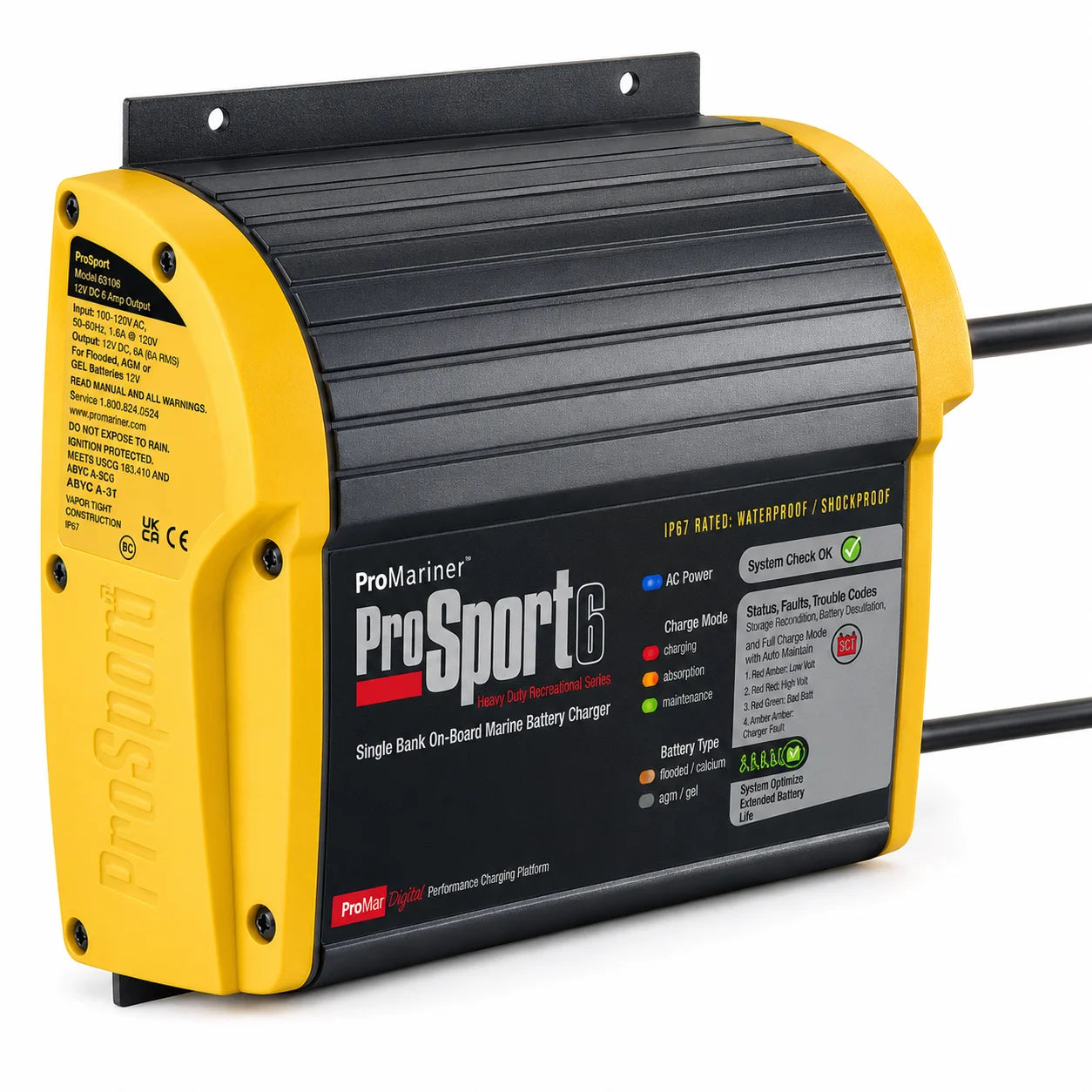 Image of a promariner prosport marine battery charger on a white background.