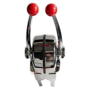 Chrome dual lever marine engine control with red handle knobs