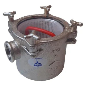 Bronze Bracket Mounted Raw Water Strainer with Clear Lid, Maestrini Venezia