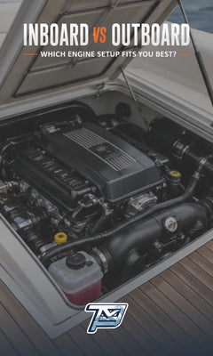 Image of a boat engine with overlay text reading 