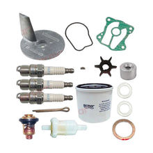 Image of various engine service and maintenance parts on a white background.