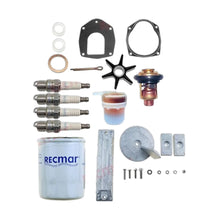 Image of various engine service and maintenance parts on a white background.