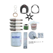 Image of various engine service and maintenance parts on a white background.