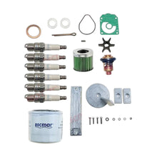 Image of various engine service and maintenance parts on a white background.
