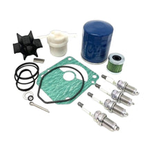 Image of various engine service and maintenance parts on a white background.