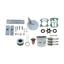 Image of various engine service and maintenance parts on a white background.