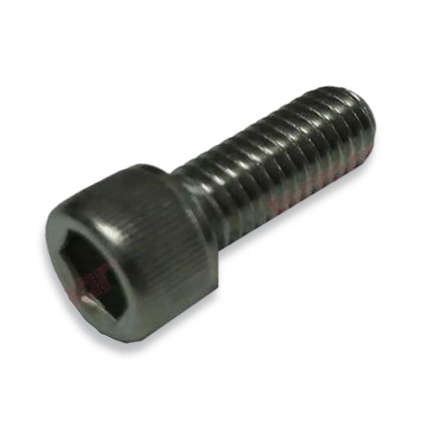 Grey metal bolt with allen head on a white backgound.