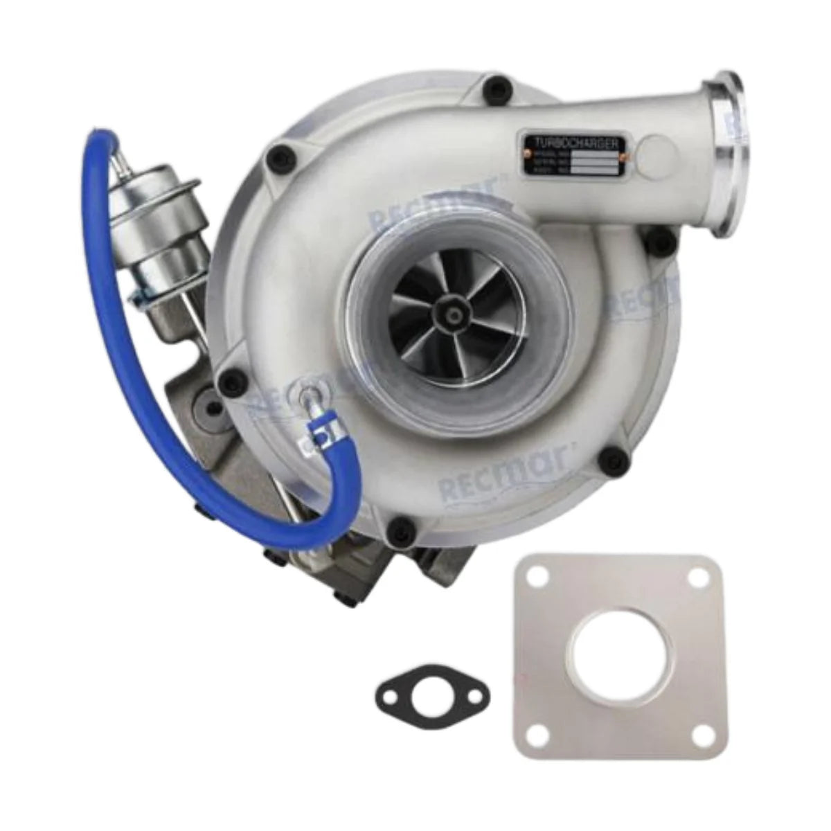 Image of a turbocharger with gaskets on a white background.
