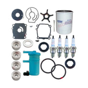 Image of various engine service and maintenance parts on a white background.