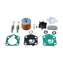 Image of various engine service and maintenance parts on a white background.