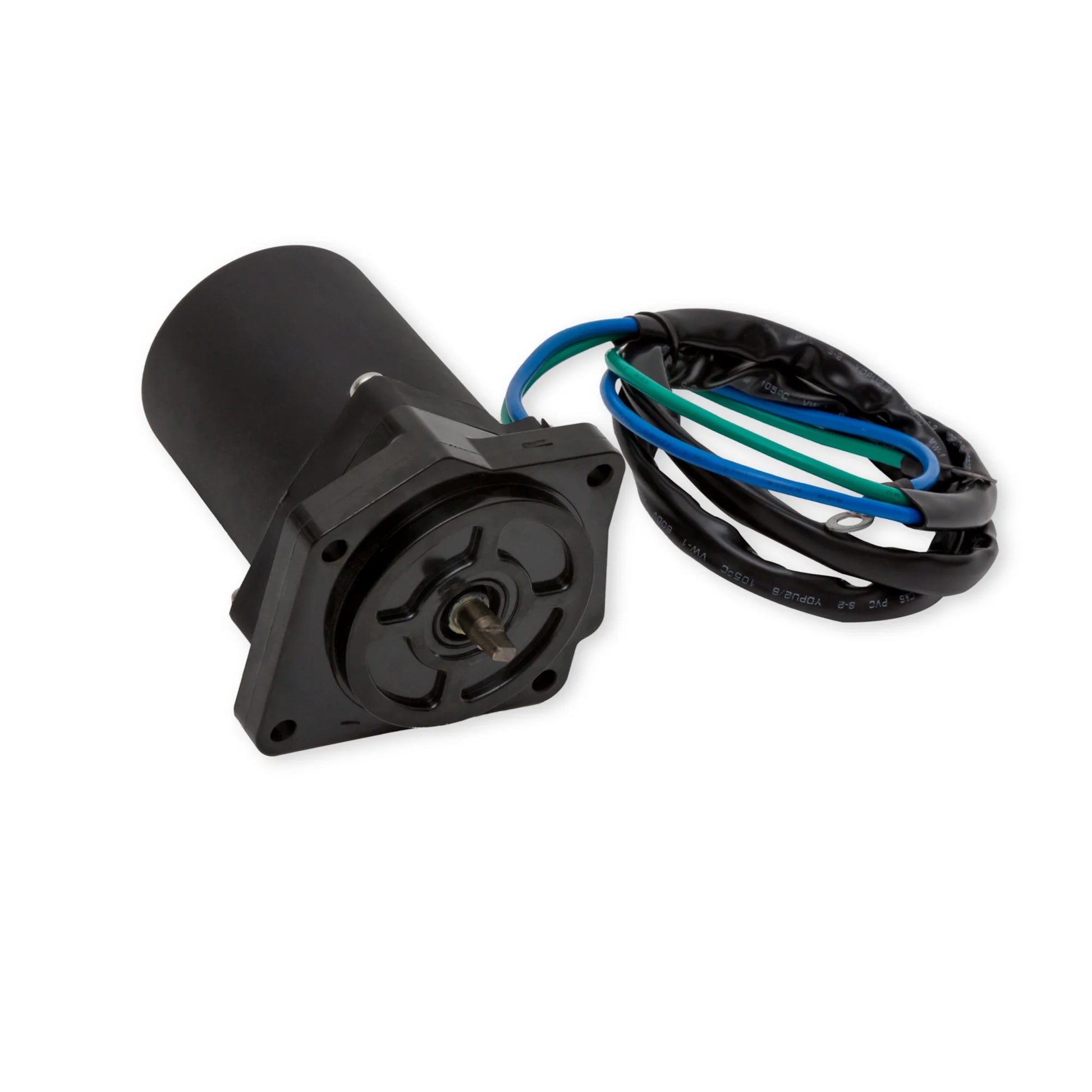 Black trim motor for Yamaha outboard front view showing mounting face and blue and green wiring.