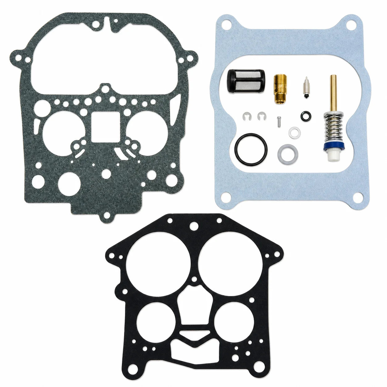 REC823426A1 Recmar Rochester Quadrajet 4-barrel marine carburetor repair kit with gaskets, jet parts, seals, clips and plunger