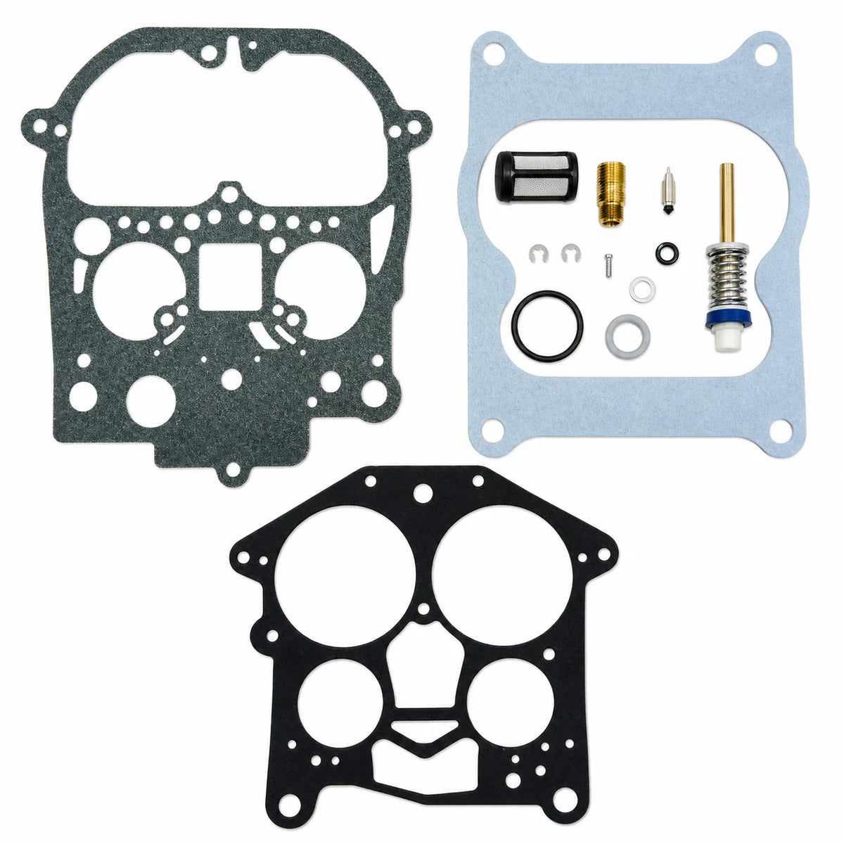 REC823426A1 Recmar Rochester Quadrajet 4-barrel marine carburetor repair kit with gaskets, jet parts, seals, clips and plunger