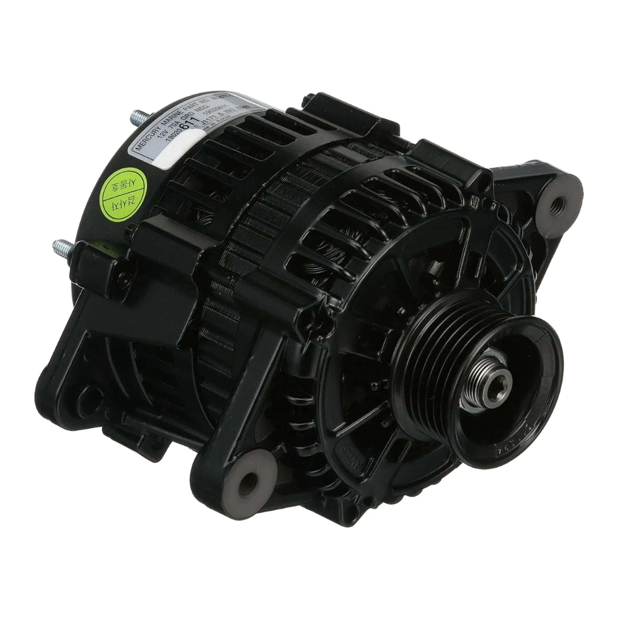 REC863077T Recmar 12V 70A marine alternator front pulley view for MerCruiser serpentine belt engines