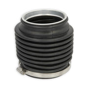 Black rubber universal joint bellow with a metal inner ring at the top side and a worm gear metal clip at the bottom side.