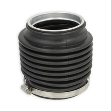 Black rubber universal joint bellow with a metal inner ring at the top side and a worm gear metal clip at the bottom side.