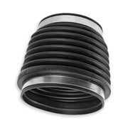 Black rubber bellow with metal clips on both ends on a white background.