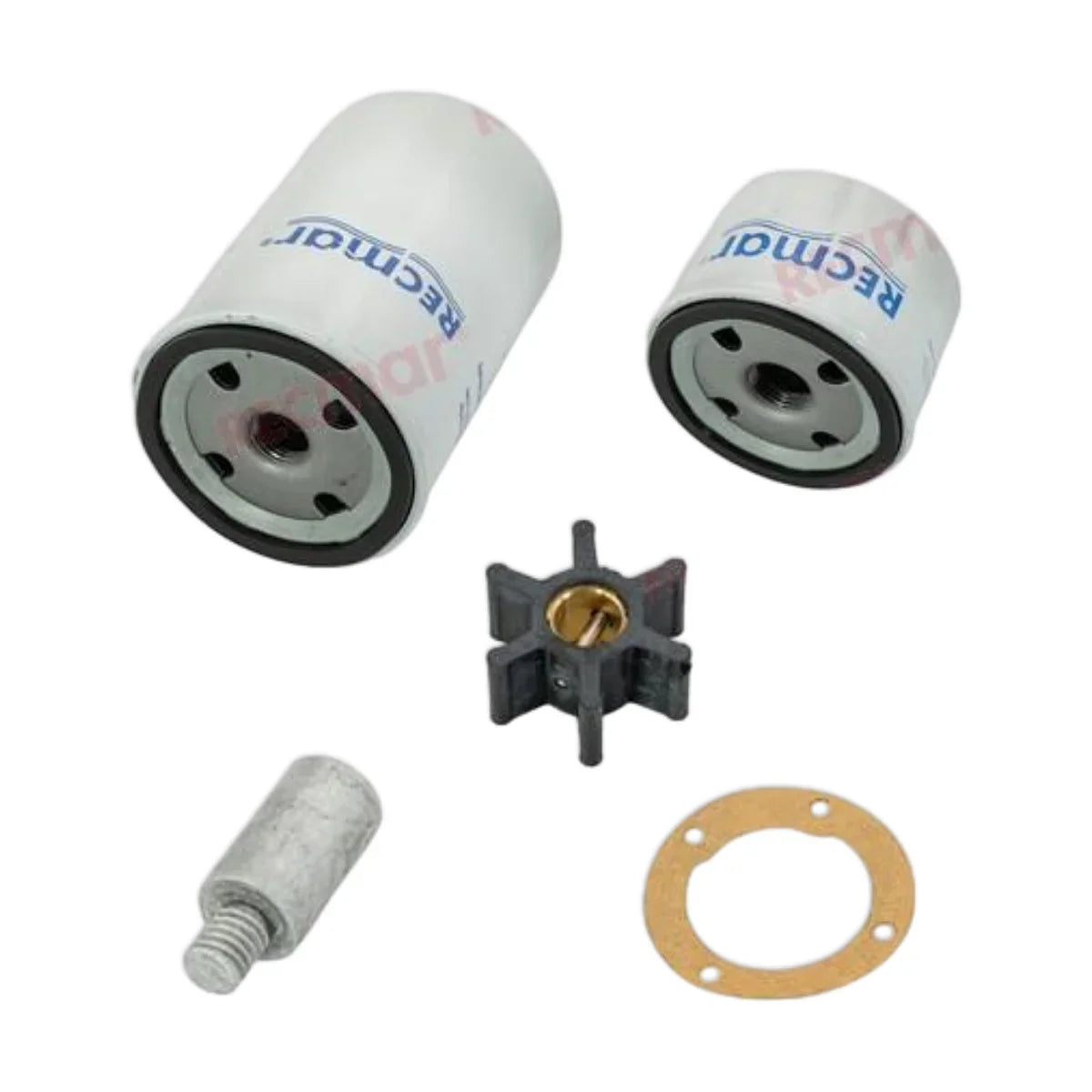 Image various engine service and maintenance parts on a white background.