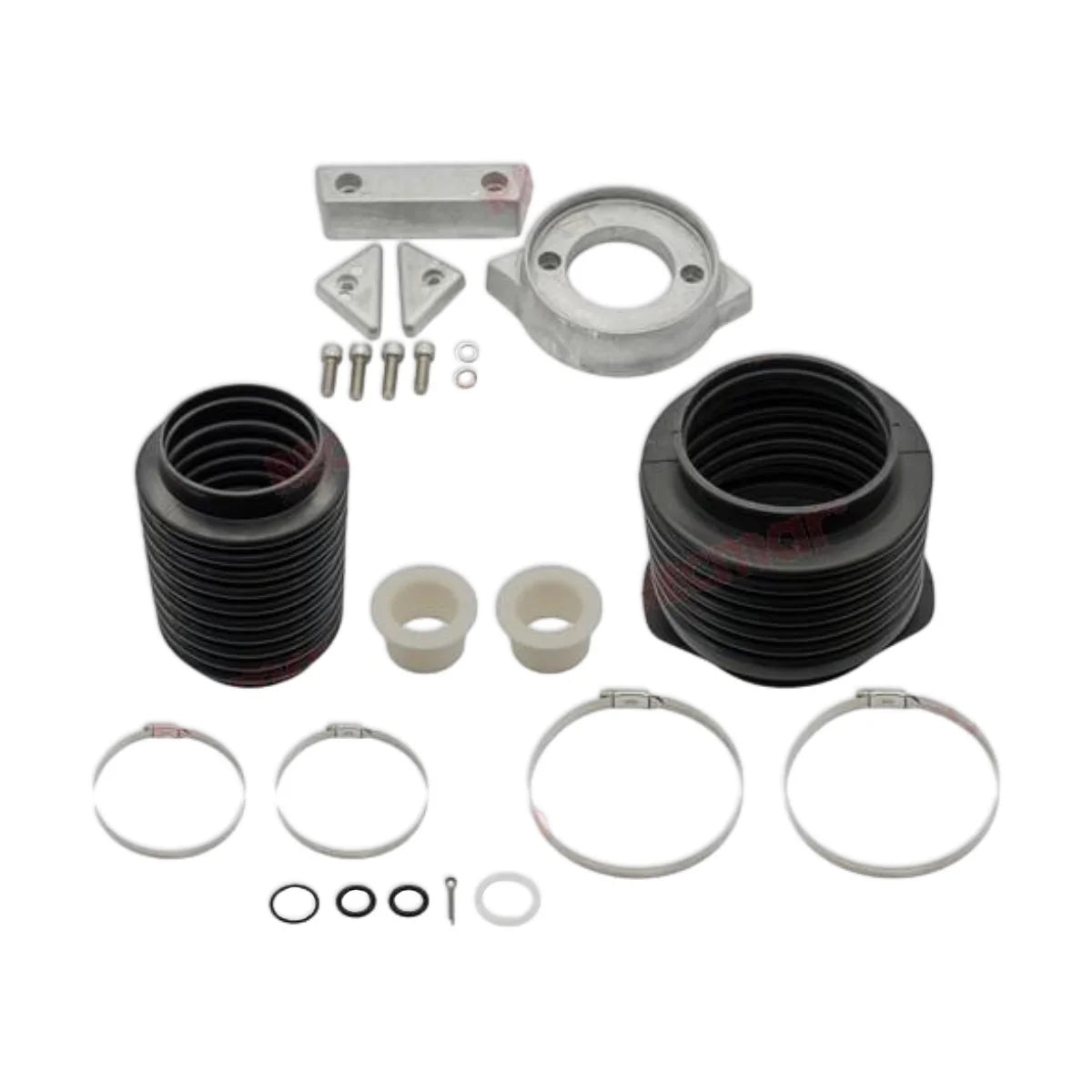 Image of various engine service and maintenance parts on a white background.