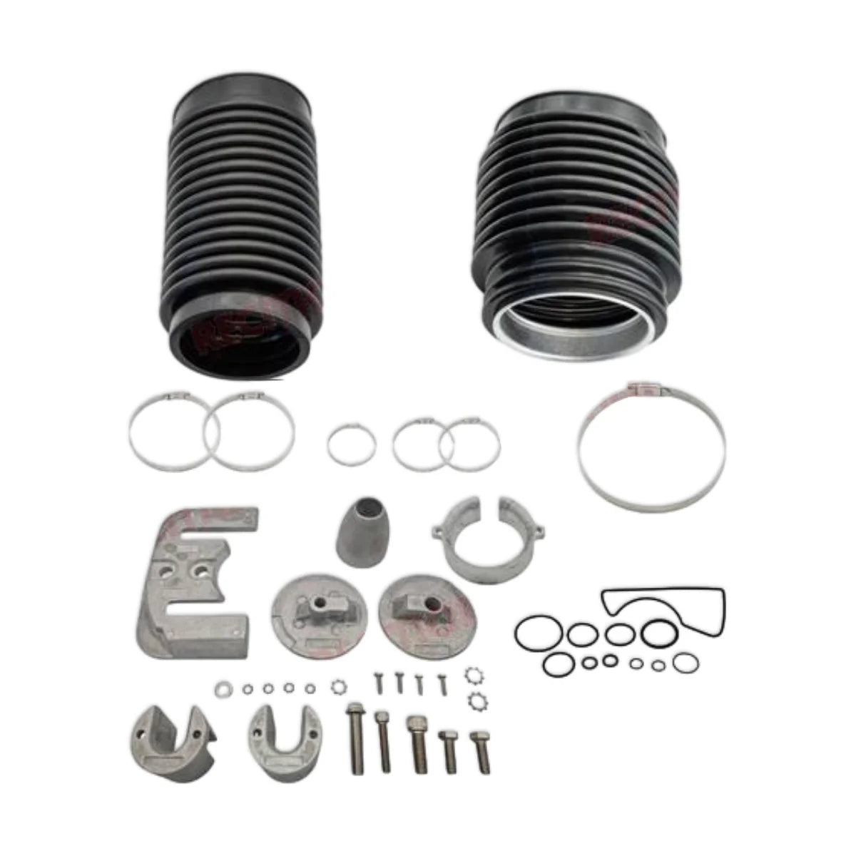 Image of various engine service and maintenance parts on a white background.