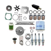 Image of various engine service and maintenance parts on a white background.