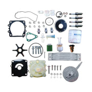 Image of various engine service and maintenance parts on a white background.