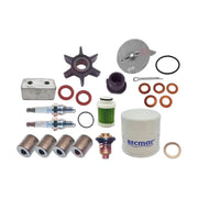 Image of various engine service and maintenance parts on a white background.