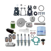 Image of various engine service and maintenance parts on a white background.