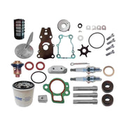 Image of various engine service and maintenance parts on a white background.