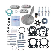 Image of various engine service and maintenance parts on a white background.