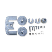 Kit of aluminium anodes for a mercruiser bravo 3 sterndrive on a white background.