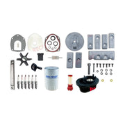 Image of various engine service and maintenance parts on a white background.